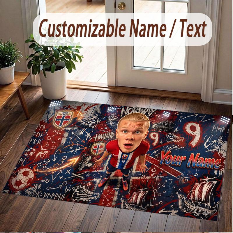 Custom Rug Erling Haaland Pattern Print Name Text Soft Non‑Slip Floor Carpet for Home Indoor Decoration