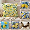 Blue  Toned Watercolor Lemon Cushion Cover Pillowcase Antidustmite Invisible Zipper Short Plush Sofa Cushion