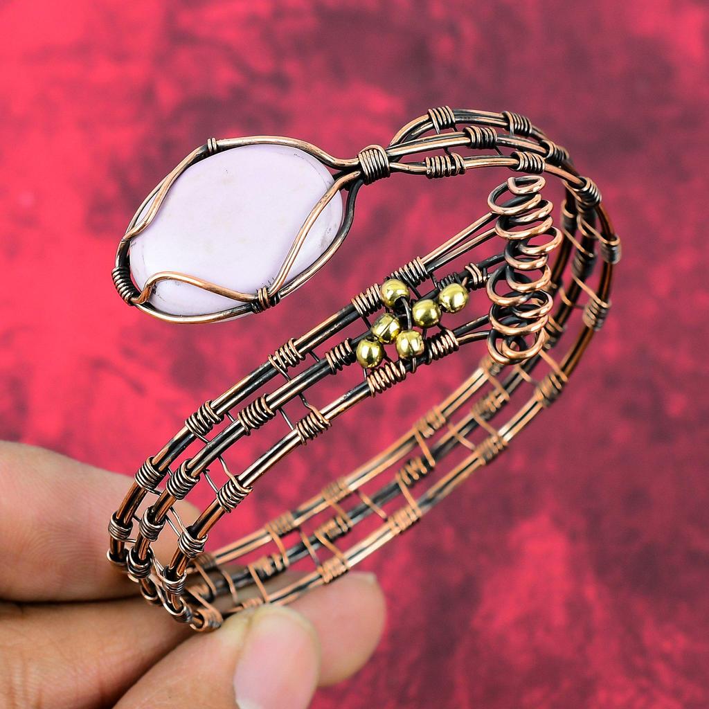 Phosphosiderite Bangle Gemstone Copper Cuff Bracelet Wire Wrapped Bangle Phosphosiderite Jewelry Adjustable Bangle Handmade Copper Jewelry