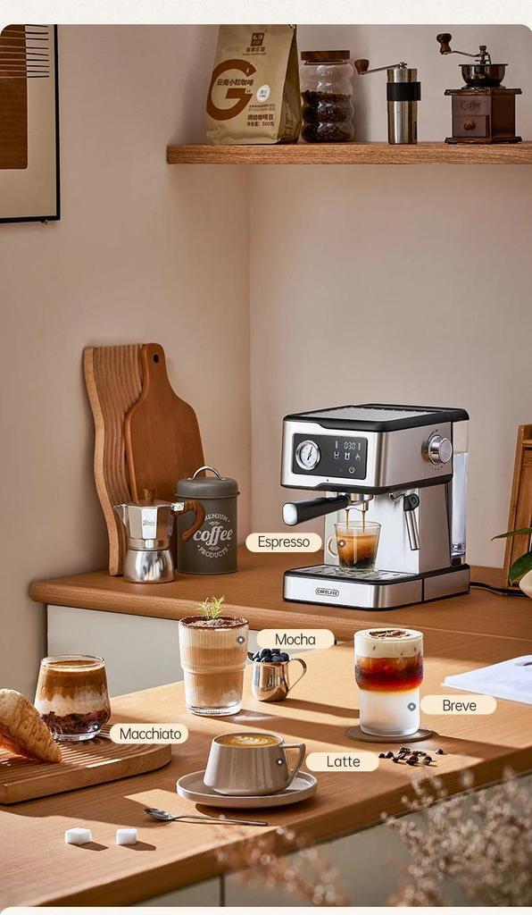 Coffee Machine MK-901 20Bar, Cappuccino Machine with Milk Cream Steam Stick, Semi-automatic Self-service Restaurant Gift