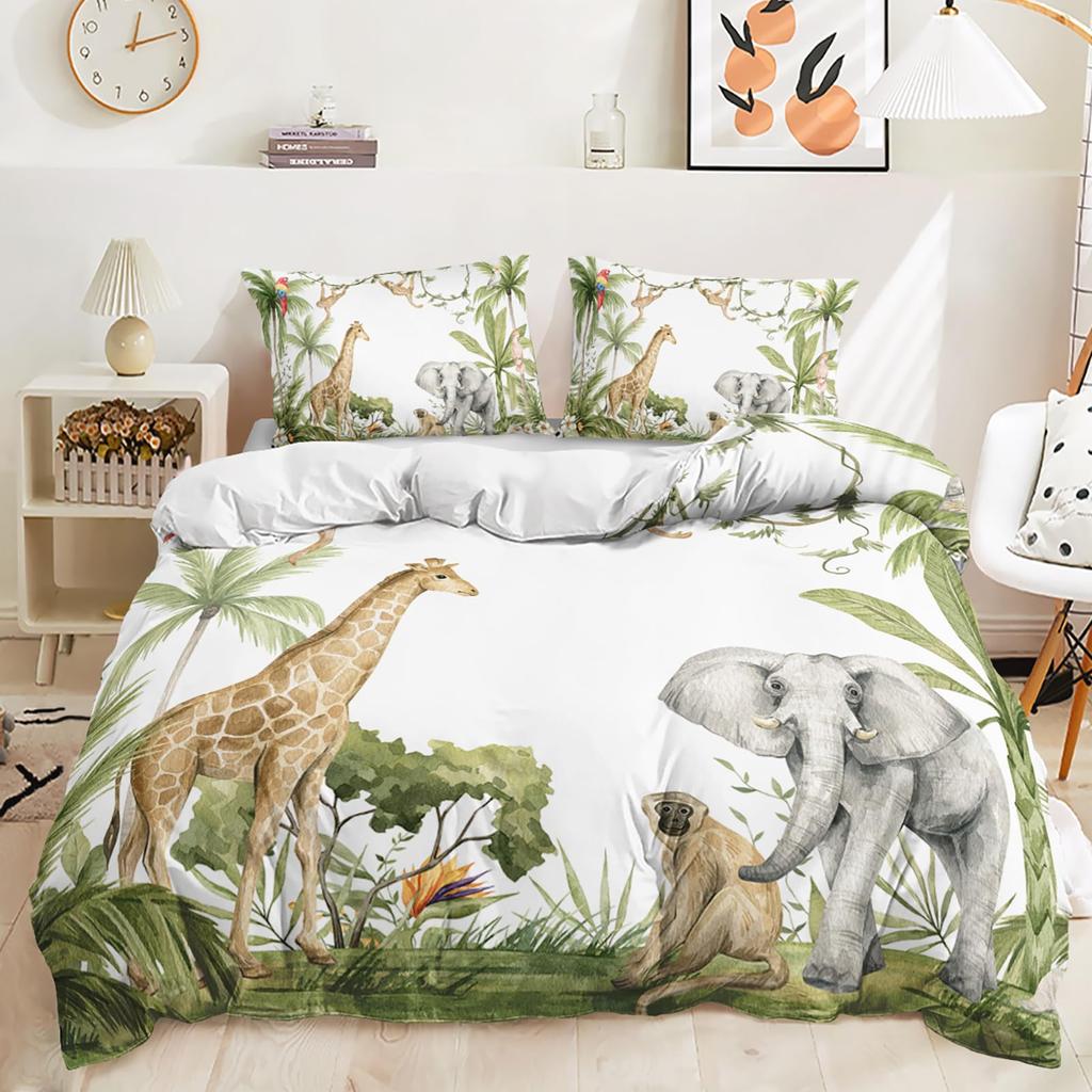Lovely Girafe Soft Duvet Cover Set Children Kids Carton Animal Warm Comforter Cover Set Young Boys Young Girls Bedrom Decor Floral Single Quen Beding