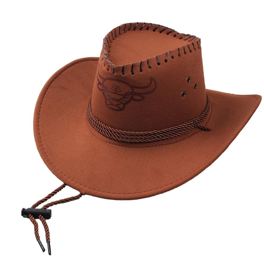 

New Artificial Suede Western Cowboy Hat Tibetan Style Curved Brim Top Hat Soft Ethnic Jazz Fedora Hats Outdoor Riding
