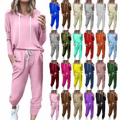 Women's Solid Color Tracksuit 2-piece Comfortable Hoodie Jogger Sweatpants Yoga Workout Tracksuit Set