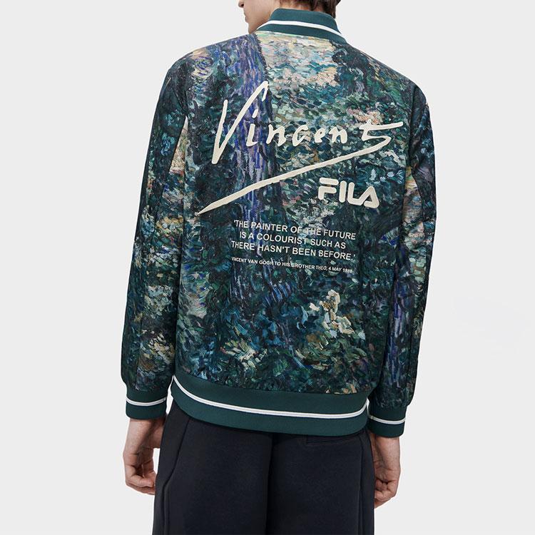 FILA X Van Gogh Museum Collaboration Woven Letter Logo Printed Casual Jacket Men Jacket Peacock-Green F11M318703FZA