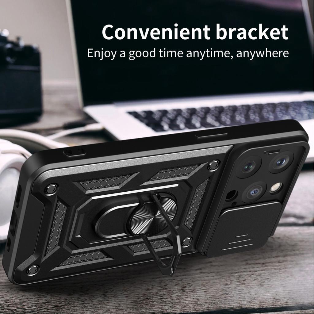 For Apple 13/14/15 Pro Phone Case Anti Drop Sliding Window for IPhone 14 PLUS Metal Ring Holder