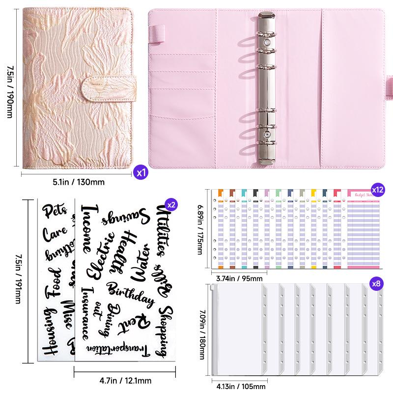 Creative A6 Loose-leaf Notebook with Zipper Bag - Macaron Floral Cash Budget Planner