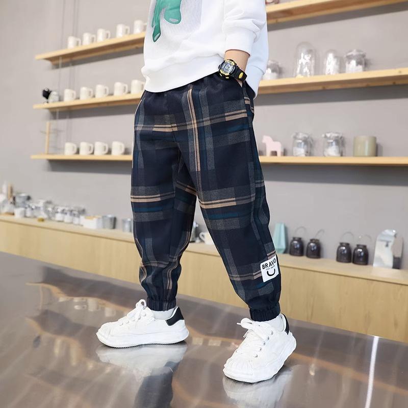 Fashion Boys Plaid Pants Spring Autumn Toddler Casual Cotton Trousers Kids Loose Sweatpants for Teenage Children Clothes 4-12Y