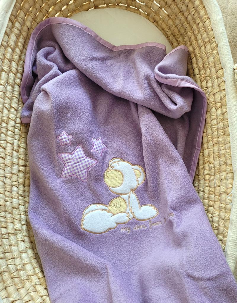 Fleece blanket for babies - Carlo - Teddy bear with stars, purple