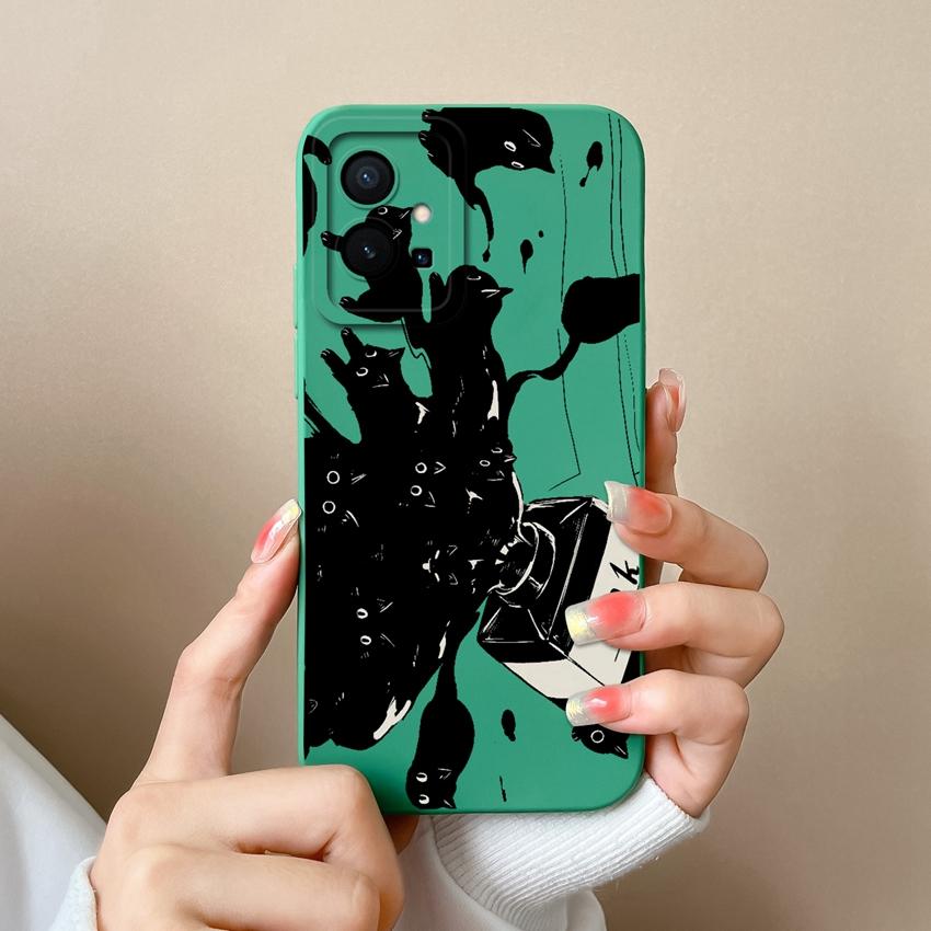 For Vivo Y55 Y56 Y70 Y72t Y73 Y74 Y75 Y77 Y81 Y85 Fashion Liquid Silicone Phone Case Lovely Cat Pattern Anti Drop Full Protective Cover For Vivo Shell