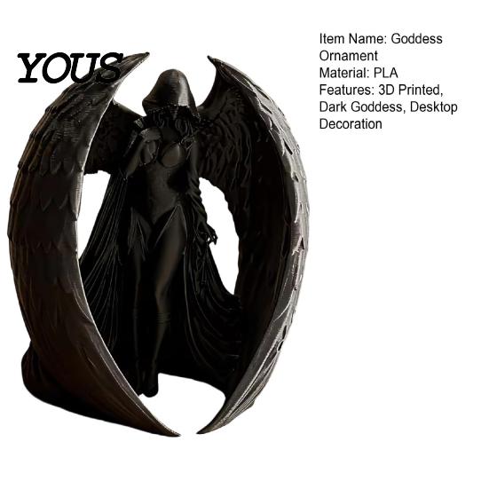 Dark Goddess Decor 3D Printed Figurine, Vintage Gothic Winged Women Ornament Statue, Desktop Decoration for Home Office Living Room