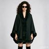 Oversized Knit Cape With Faux Fur Collar Women Winter Warm Thick Sweater Shawl Street Style