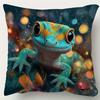 1pc Cute Gecko Lizard Christmas Zippered Cover - Retro Cartoon Gecko Face Pillowcase, Machine-Washable Polyester Sofa/Backrest Decor for Bedroom And H