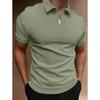 Male Short Sleeve Polo Shirts Zipper Pullover Solid Color Casual Turn-down Collar Soft Retro Style Daily Basic Tops
