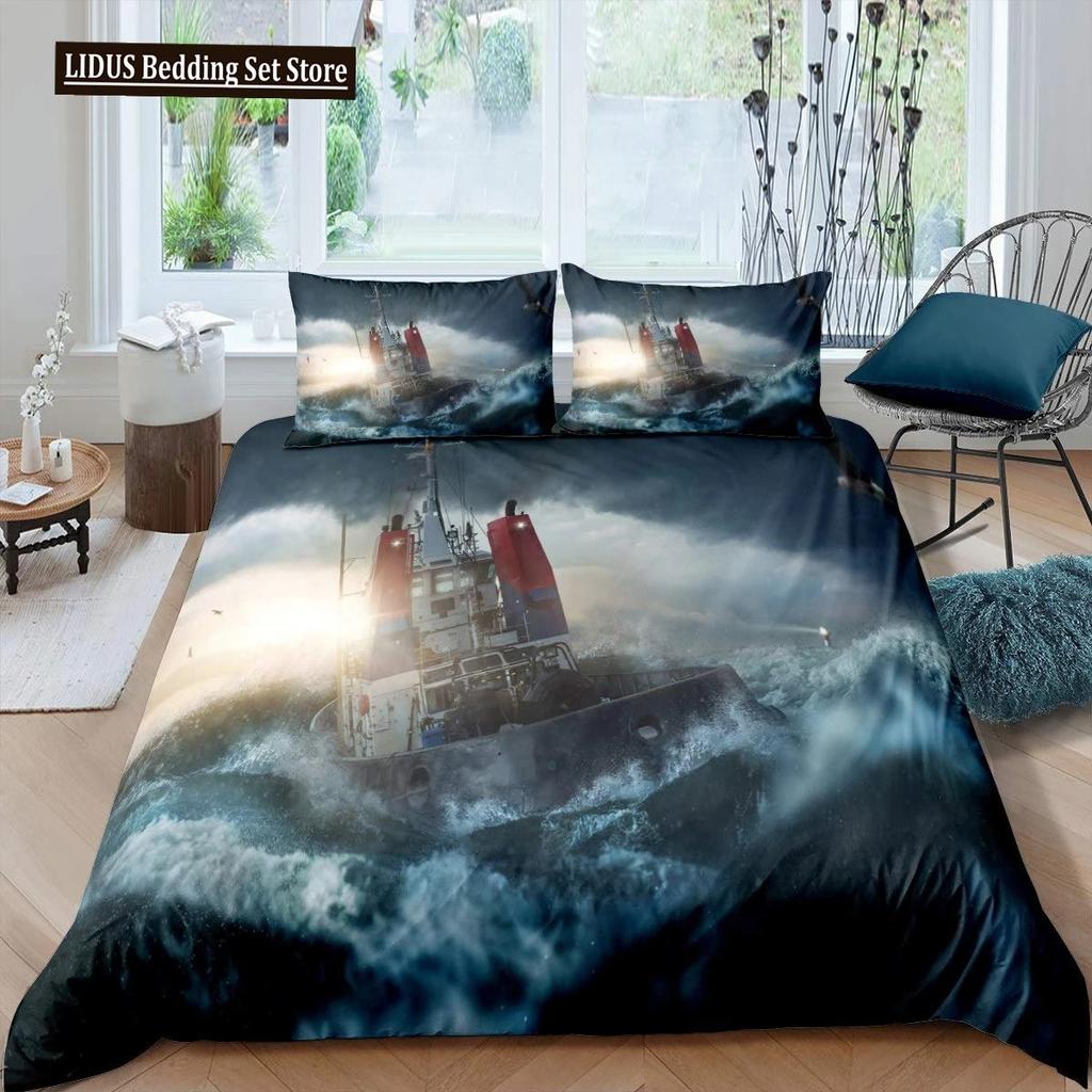 Pirate Duvet Cover Set Queen Sailboat Comforter Set Nautical Ocean Bedding Set Cool Style Quilt Co