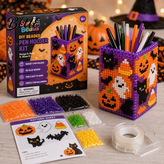Educational Craft Supplies Bead Embroidery Kit DIY Pen Holder 3D Beaded Tiny Pencil Fine Motor