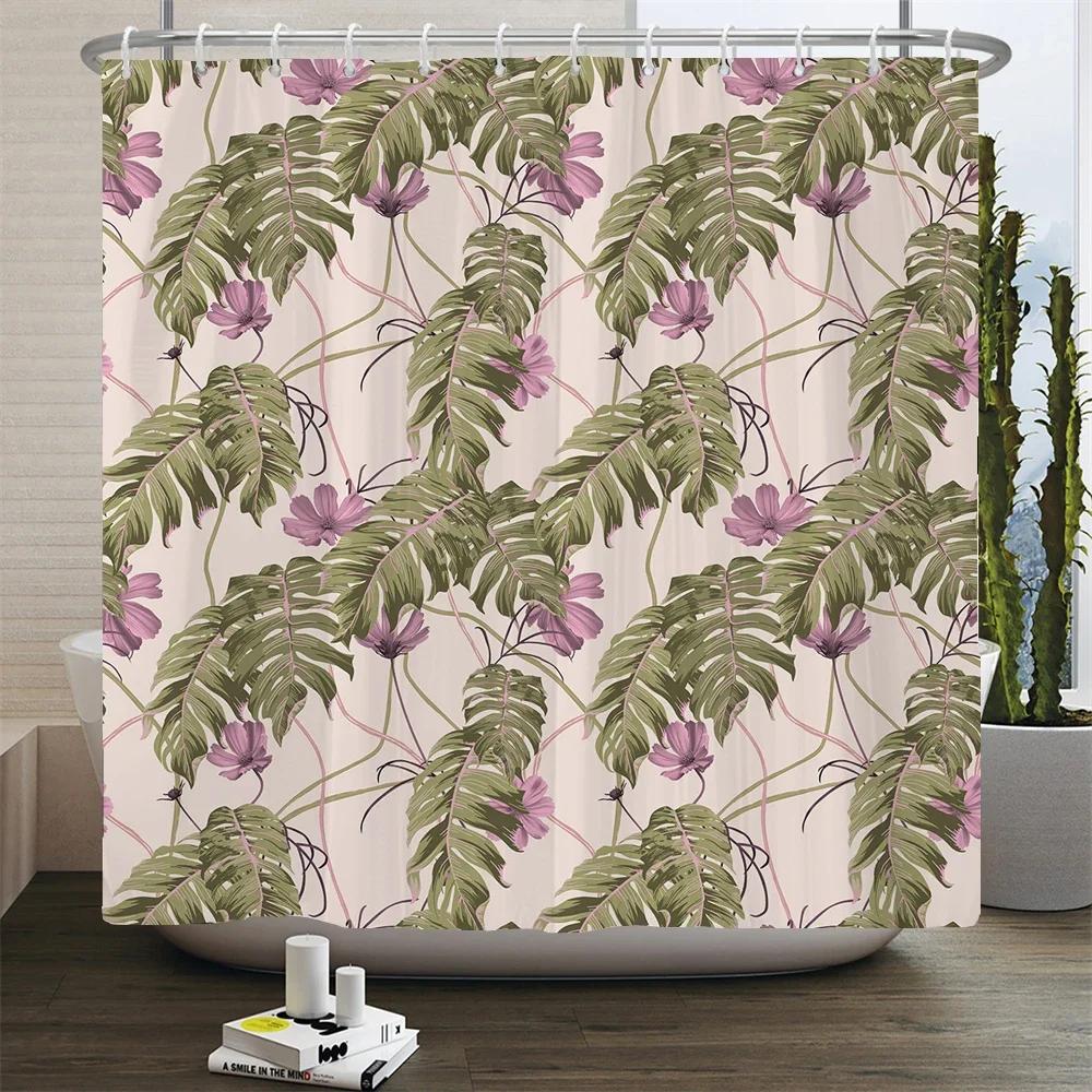 Elegant Floral Flowers Retro Rose Shower Curtain Polyester Bath Curtain Bathroom Decor Washable With Hook