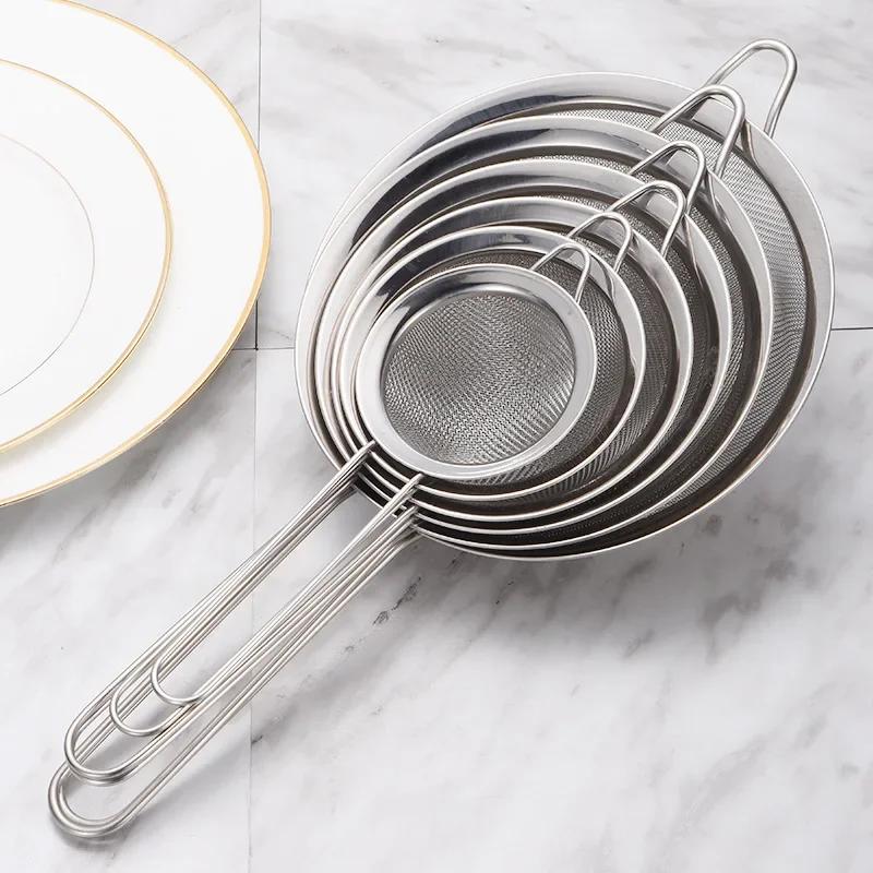 2pecs Stainless Steel Wire Fine Mesh Sieve Oil Strainer Flour Colander Sifter DIY Kitchen Tools for Filtering Food Kitchen Accessories