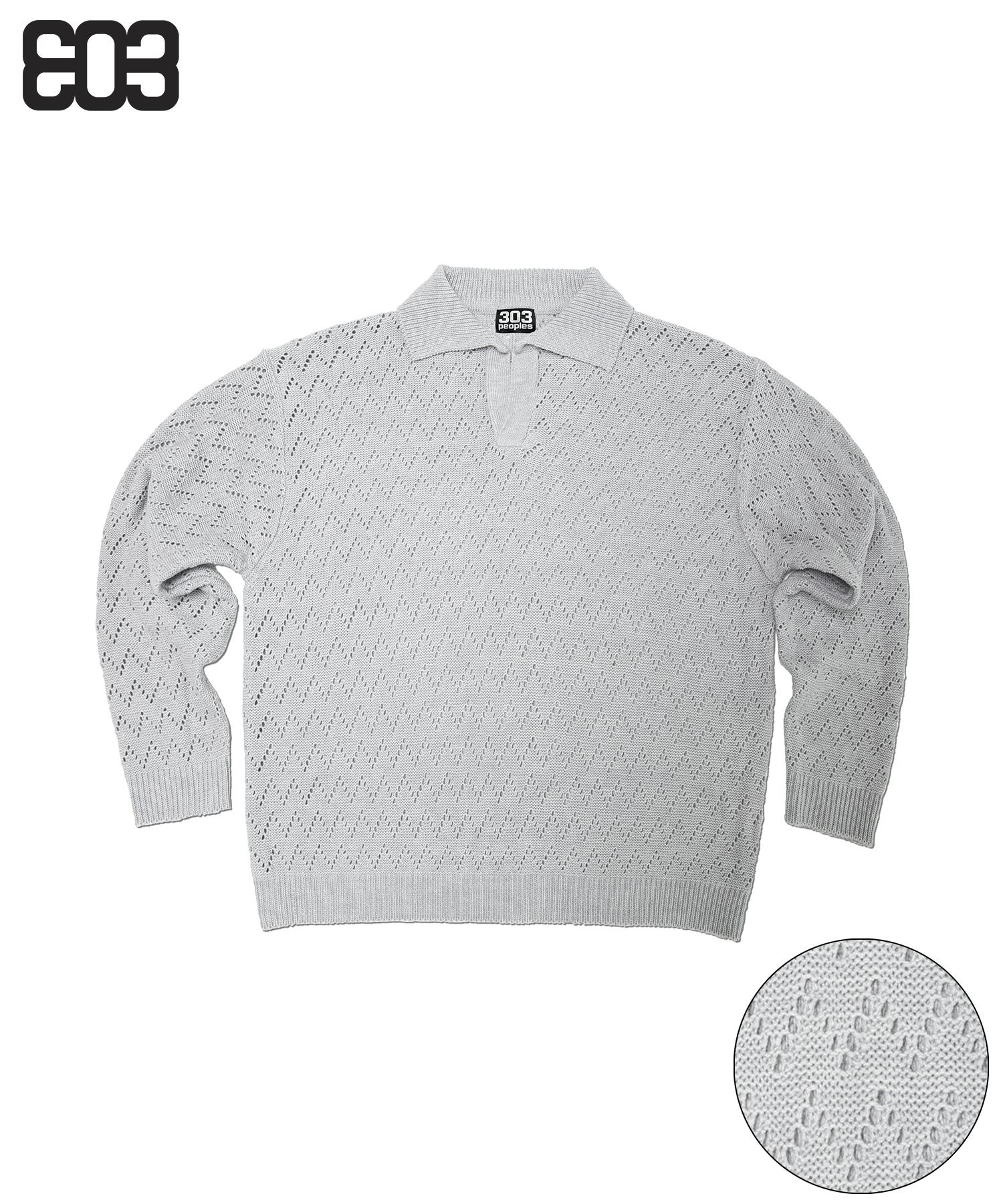 303 Peoples Skn23029 Collar Punching Zig Knit Gray Free
