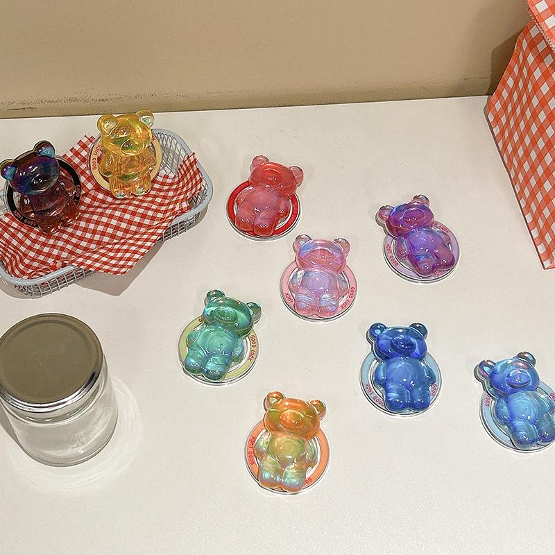 Transparent Laser Bear Mobile Phone Airbag Bracket Wind Magnetic Suction Retractable Lazy Desktop Bracket Watching Dramas