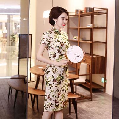 Summer Short-sleeved Cheongsam Chinese Style Dress Medium-length Large-size Dress