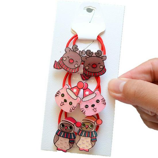 2022 Christmas Holiday Hair Accessories Set: Red Rubber Band, Resin Acrylic Side Clip, Baby Bangs Clip