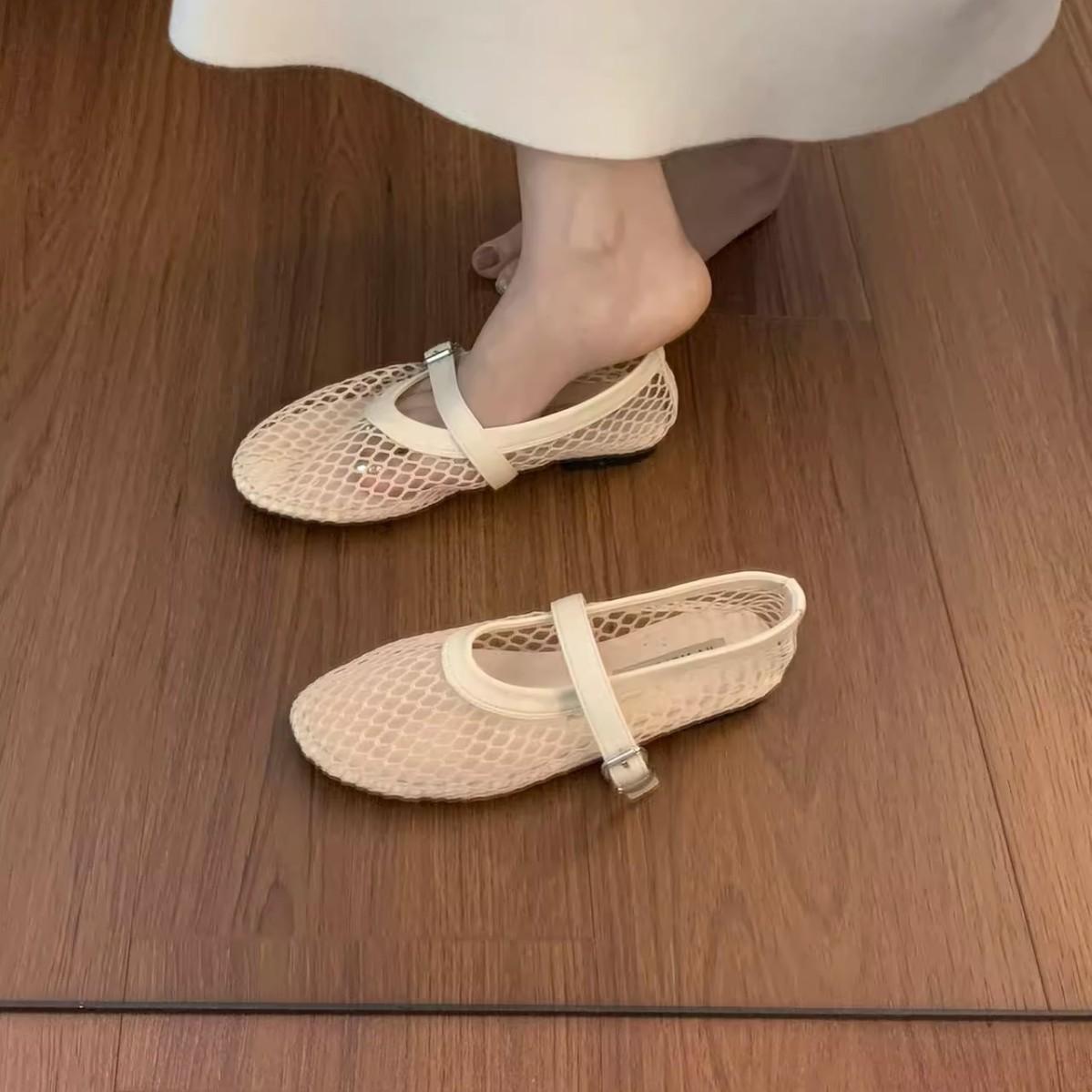 

Summer mesh shoes breathable sandals 2025 new temperament hollow single shoes women s flat bottom one pedal mesh sandals versatile 40 бежевый