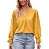 Women's Jacquard T-shirt with V-neck, Loose Long Sleeves and Umbrella-shaped Sleeves