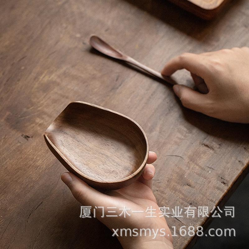 Black Walnut Wood Tea Scoop & Caddy Set - Zen Kung Fu Tea Stirrer and Set