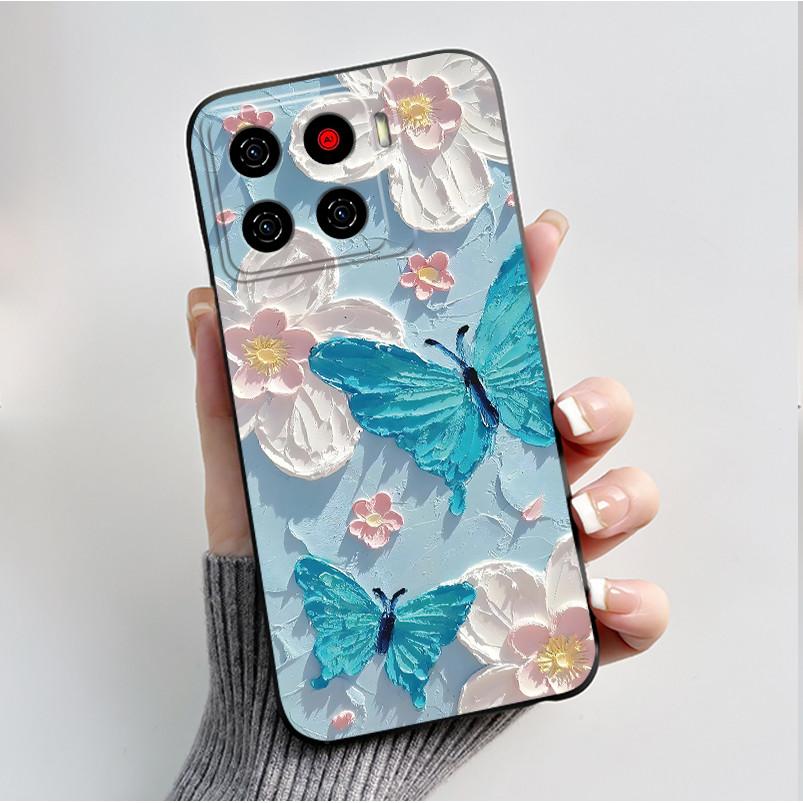 Printing Pattern Case For ZTE Blade A56 Z2473 Nubia A56 Soft Silicone Black Shell Cover For Blade A56 Pro Cute Flower Casing