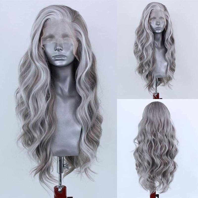 AIMEYA Silver Grey Body Wave Wig