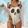 Women Plus Size Scoop Neck Wide Straps One Piece High Cut Bee Pumpkin Printed Swimsuit