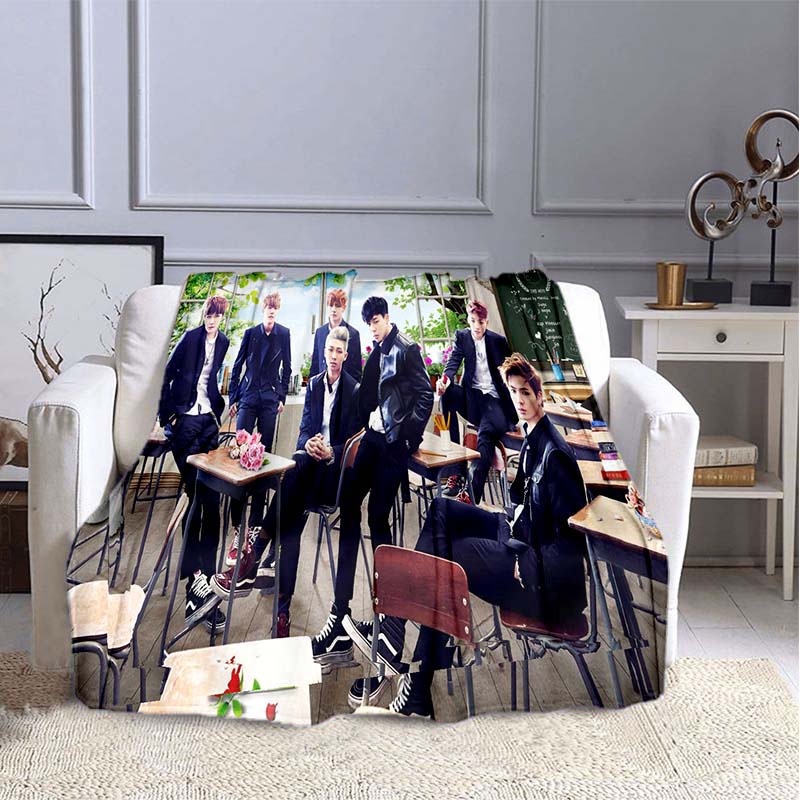 BTS Kpop Deken Plaid Kpop Cadeau Flanellen Deken voor Tienermeisjes Volwassenen Warm Pluche Plaid voor Bed Bank Sofa