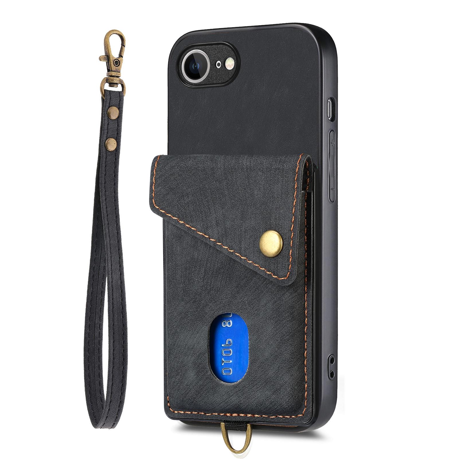 

For iPhone 16e Case with Card Holder Kickstand Leather Phone Back Cover Green