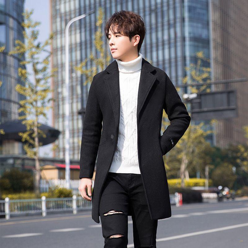 

Thickened Everyday Woolen Jacket Men s Medium and Long Trench Coat New Trend High Quality Durable Construction Practical Daily Use M чёрный