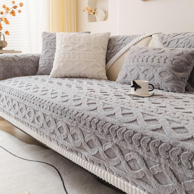 Warm Sofa Cover Plush Universal Couch Slipcovers Modern Solid Color Sofa Towel for Living RoomFlannel Sofa Cushion Thick Winter