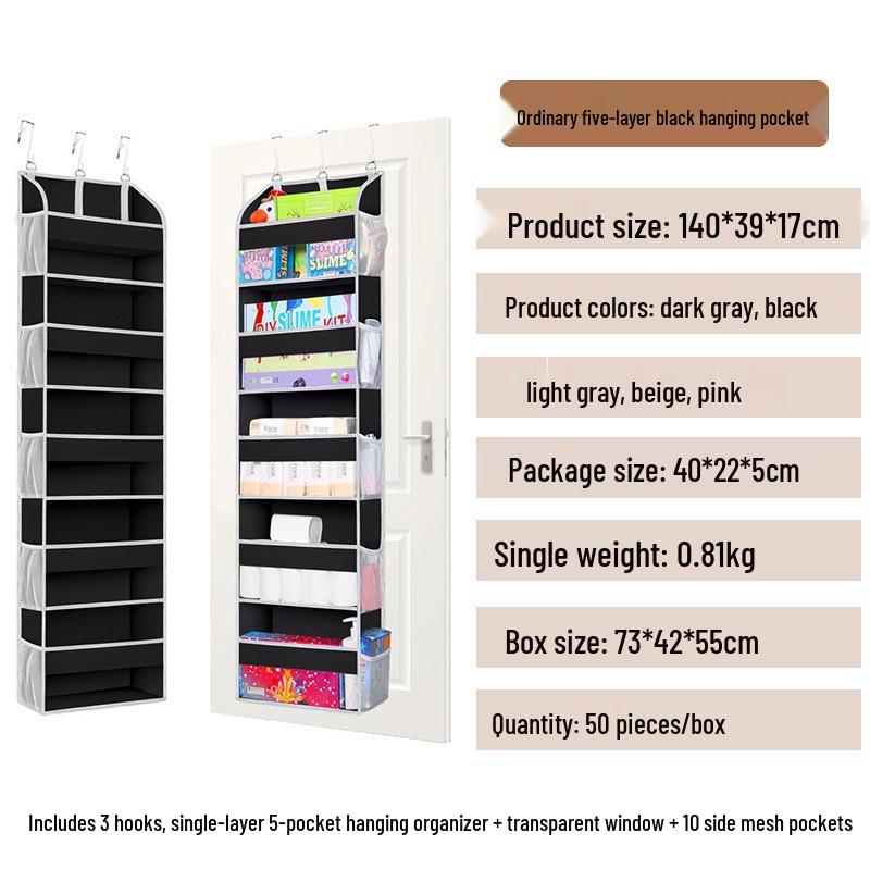 Five-Layer Non-Woven Over-the-Door Large Capacity Hanging Storage Bag for Home or Bedroom