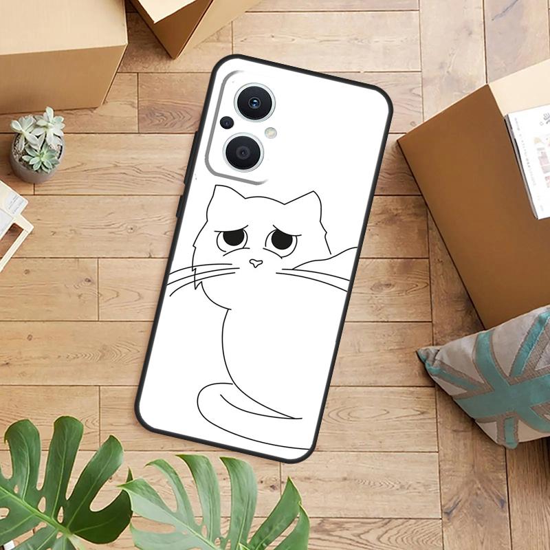 

Забавный Милый Кот Лайн-Арт Чехол Для OPPO Reno 13F 14F 12F 10 11 12 13 14 Pro 7 8 Lite OPPO Find X6 X5 X8 X9 Pro Чехол OPPO Reno13