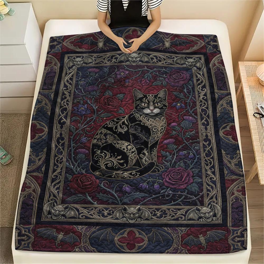 Cat Gothic Print Flannel Blanket, High quality Comfortable for All Seasons, Home Decor, Warmth and Comfort, Perfect for Christmas Gifts07