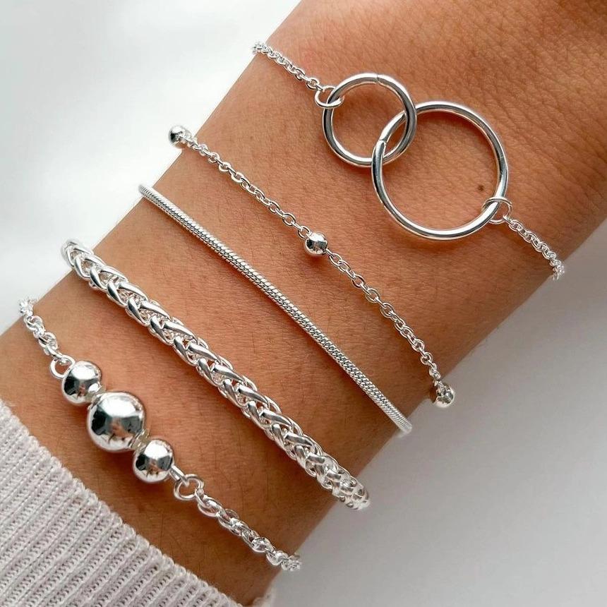 Ensemble de bracelets multi-éléments élégants et polyvalents, bracelet vintage incrusté de diamants, bague réglable découpée bohème