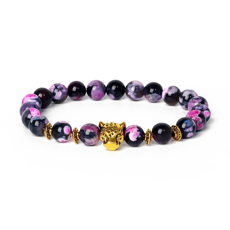 Leopard Head Beaded Bracelets for Men Women 8mm Rock Lava Stone Crown King Lion Charm Bracelet Set Natural Stone Elastic Jewelry