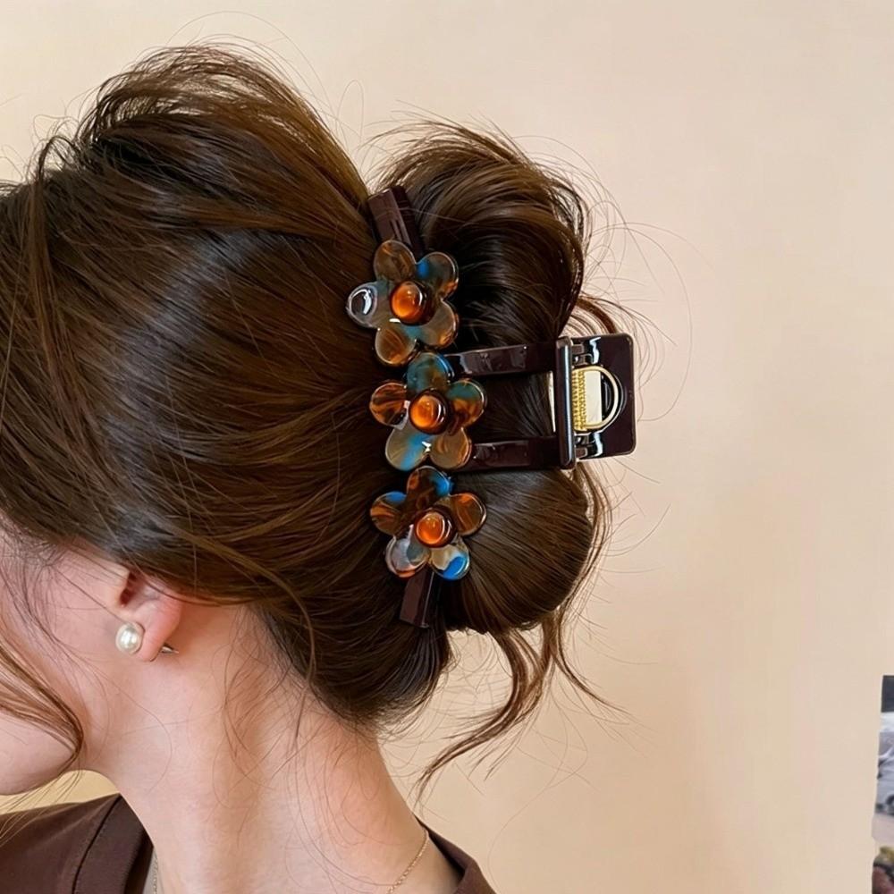 Tortoise Shell Floral Shark Clip Three Flower Acetate Hairpins Bridesmaid Wedding Updo