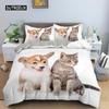 Dog and Cat Bedspread Cover Kit Queen Size Size Animal Theme Twin Size Sleep Bedding Kit for Kids Boys Girls Cozy Microfiber Fabric 3D Design Puppy