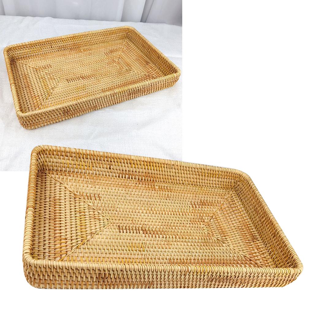 Rattan Tray Tabletop Organization Hand Woven Snack Storage Basket Multifunctional Serving Tray L