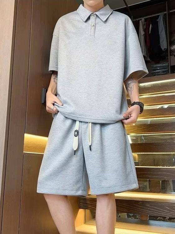 Summer Trendy Loose Fit Couple Polo and Shorts Set