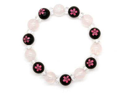Natural Stone Cherry Carving Onyx 10mm Rose Quartz 10mm Cut Button Crystal Power Stone Prayer Beads Bracelet [Sekuki] [b357]