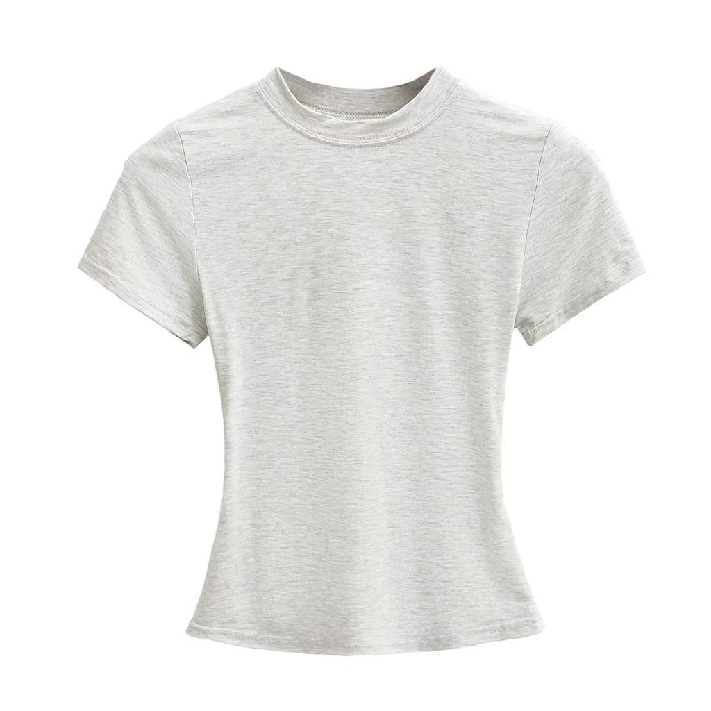 2024 American Women's Slim Fit Round Neck Short Sleeve Stretch T-Shirt