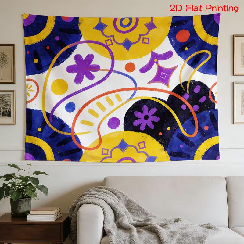 2D Modern Boho Tapestry Abstract Geometric Floral Pattern with Vibrant Colors 47.2x31.5inch/120*80cm