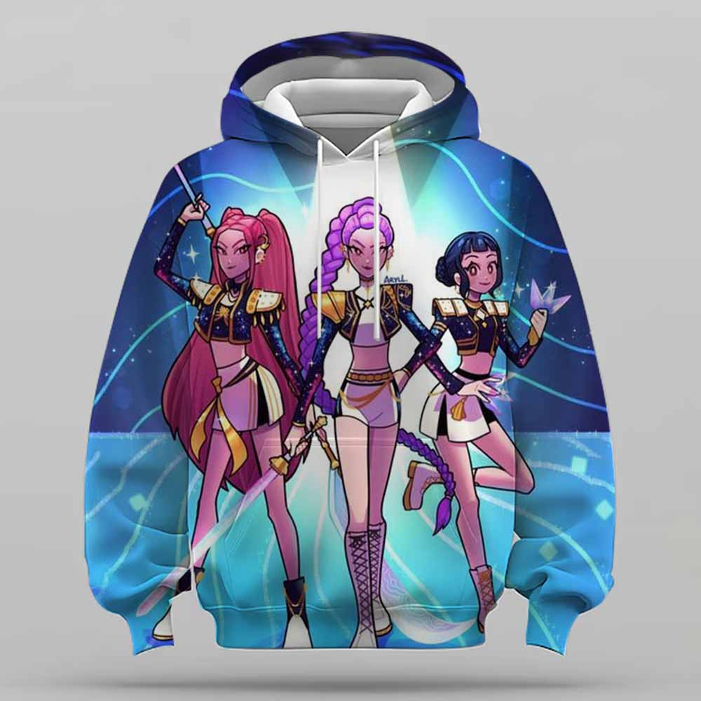 KPop Demon Hunter Rumi Cute Cartoon Girl Hoodie Warm Children's Wavy Fashion Casual Pullover
