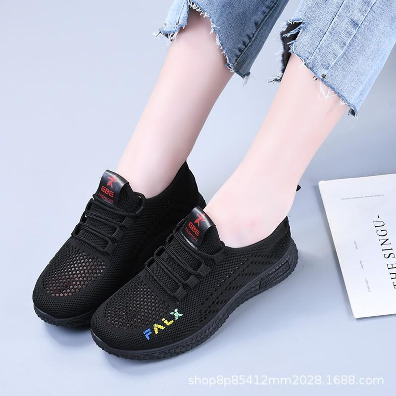 Womens Breathable Mesh Flat Walking Shoes With Non-Slip Rubber Sole Lightweight Casual Lace-Up Sneakers Fall