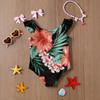 Girls One Piece Swimsuit Hawaiian Print Kids Swimwear Toddler Child Beachwear Sleeveless Ruffle Shoulder Bathing Suit for Summer Pool